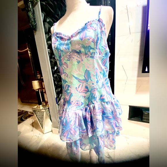 NWT WILD FABLE Women’s Blue Floral Print Sweetheart Neck Mini Dress Size:Lrg - Picture 3 of 10